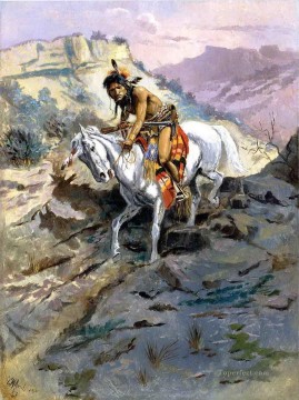 Indios americanos Painting - La alerta 1895 Charles Marion Russell Indios americanos